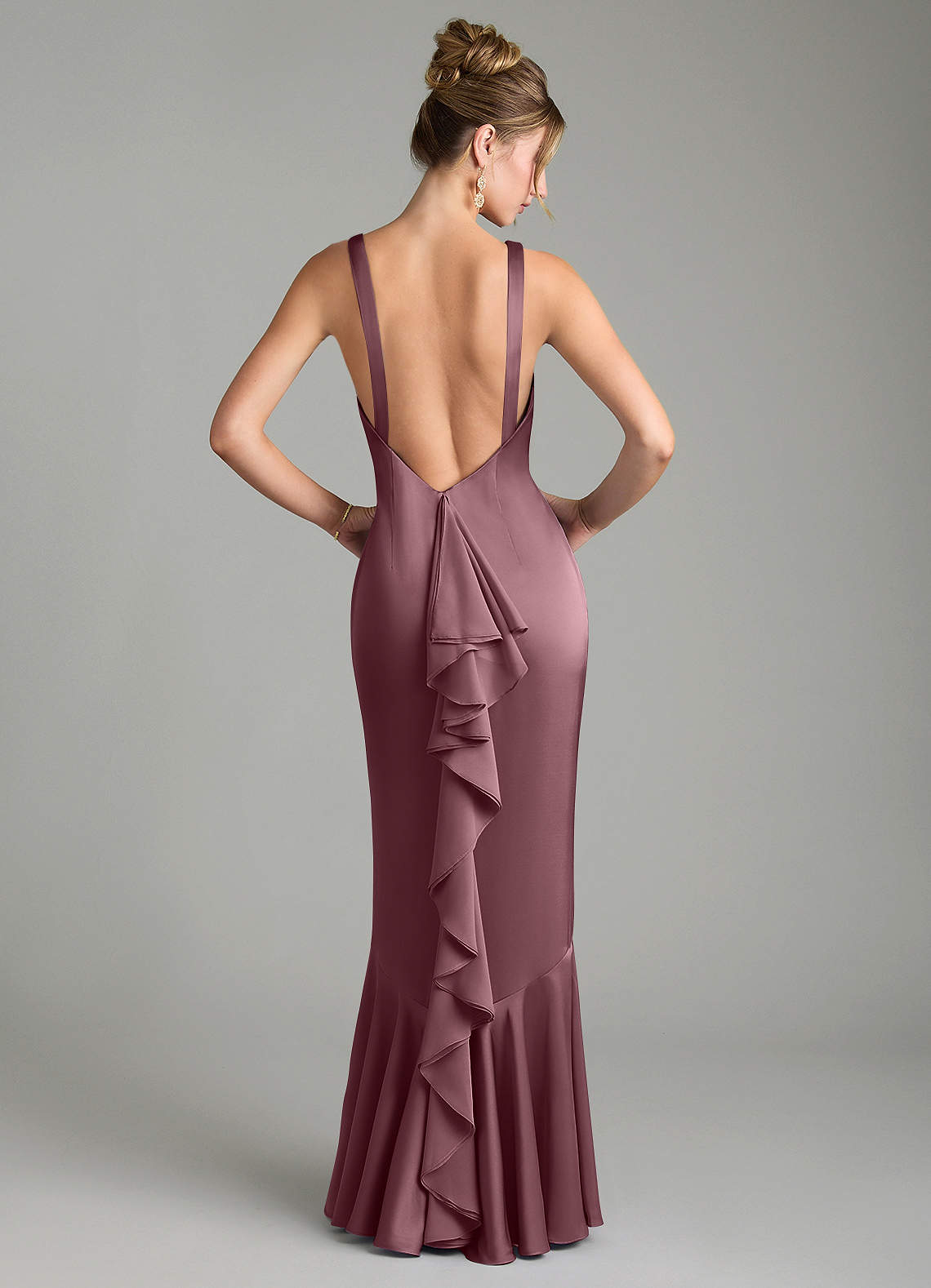 Tamera Mermaid Boat-Neck Stretch Satin and Chiffon Bridesmaid Dress in Amethyst