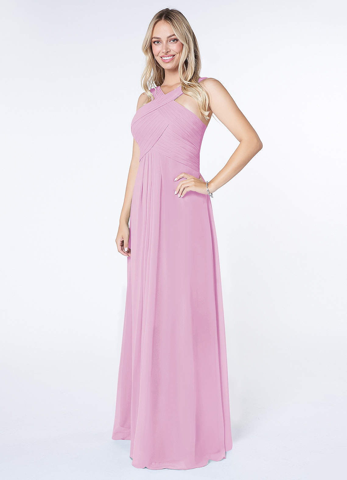 Kaleigh A-Line Halter Chiffon Bridesmaid Dress in candy pink