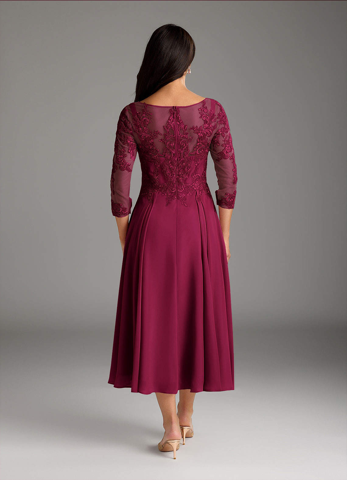 Marge A-Line Scoop-Neck Chiffon and Lace Mother of the Bride Dress in Burgundy