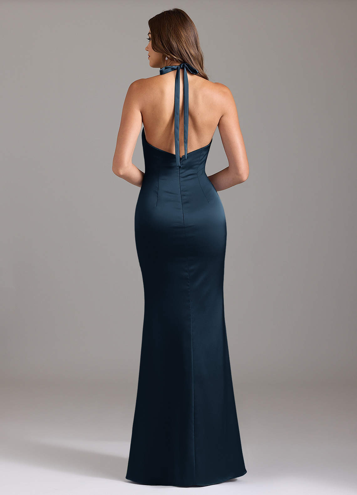 Valerie Mermaid V-Neck Stretch Satin Bridesmaid Dress in Dark Navy