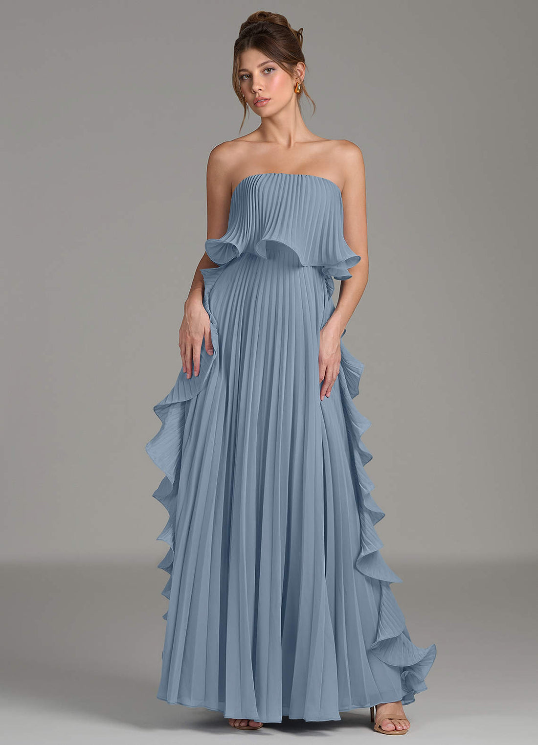 Alexia A-Line Strapless Chiffon Bridesmaid Dress in dusty blue