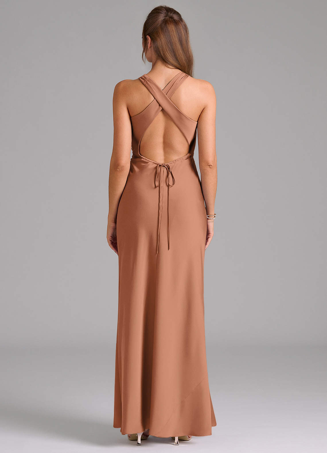 Evadne Sheath Scoop-Neck Stretch Satin Bridesmaid Dress in Bronzer