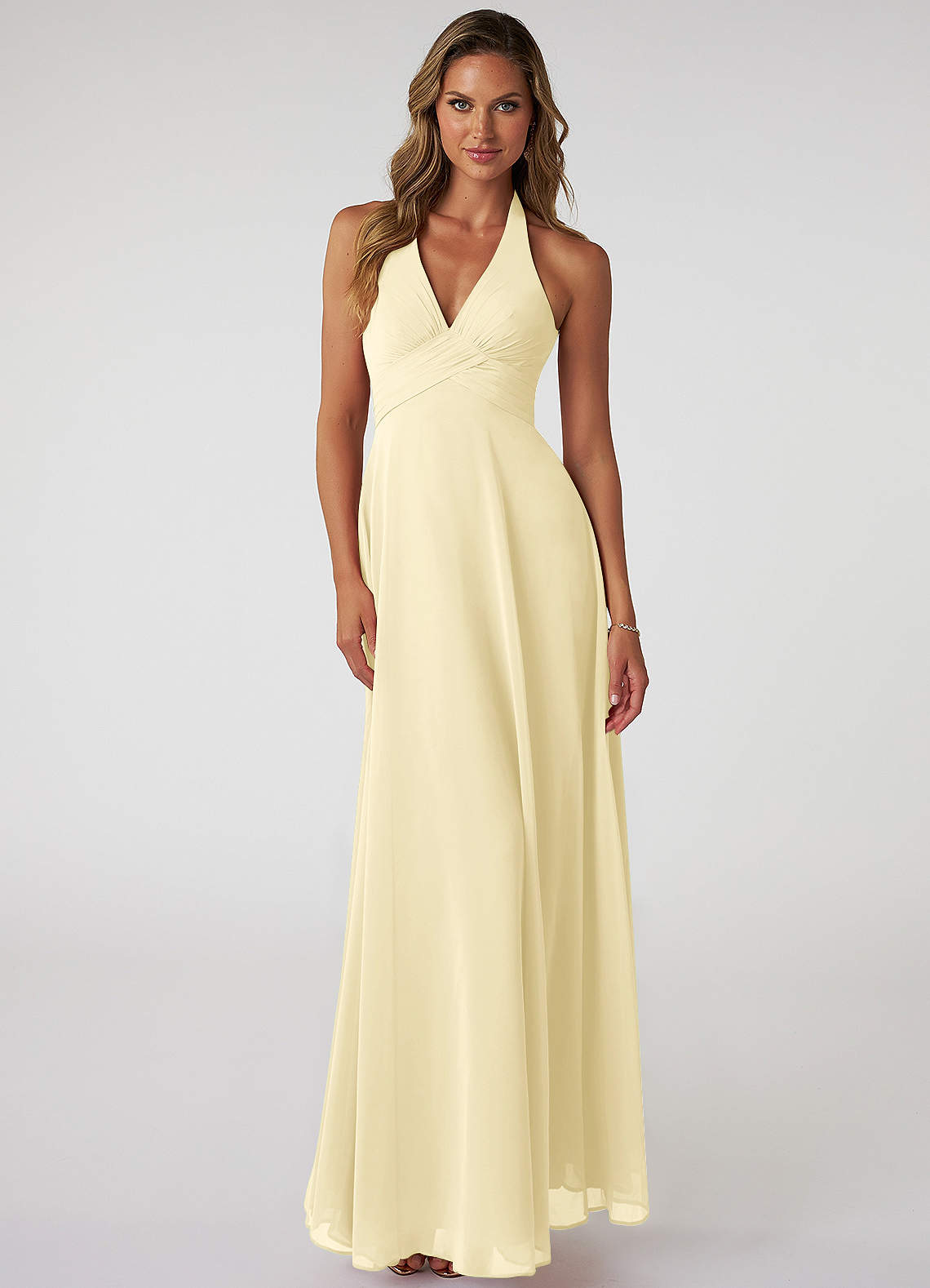 Tessie A-Line V-Neck Chiffon Bridesmaid Dress in Lemon Sorbet