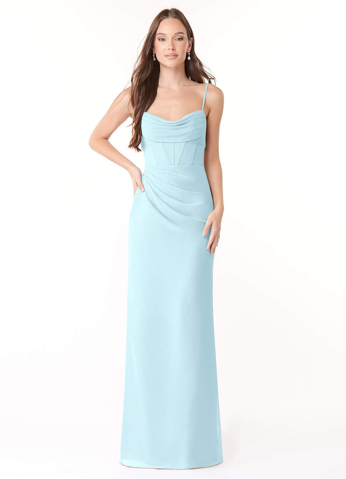Mai Sheath Cowl-Neck Chiffon Bridesmaid Dress in Cloud Blue