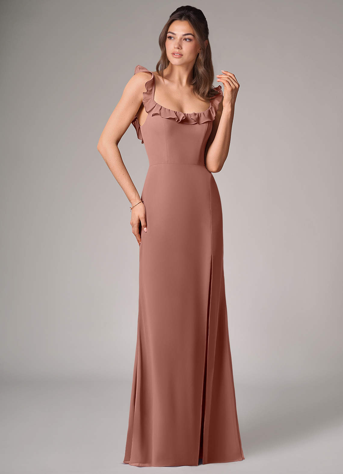 Callie Mermaid Scoop-Neck Chiffon Bridesmaid Dress in Cedar Rose