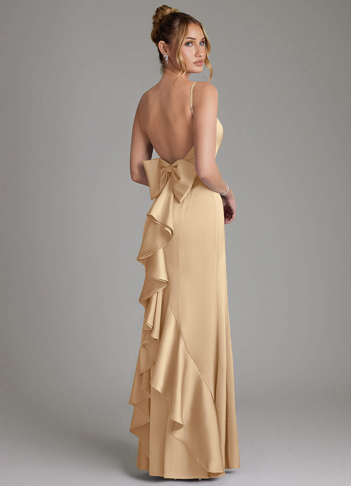 Zherra Mermaid Scoop-Neck Stretch Satin Bridesmaid Dress in Champagne