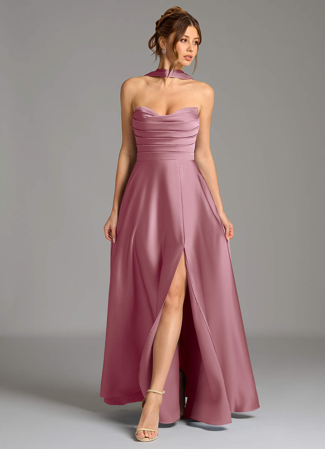 Ayla A-Line Sweetheart Stretch Satin Bridesmaid Dress in Vintage Mauve