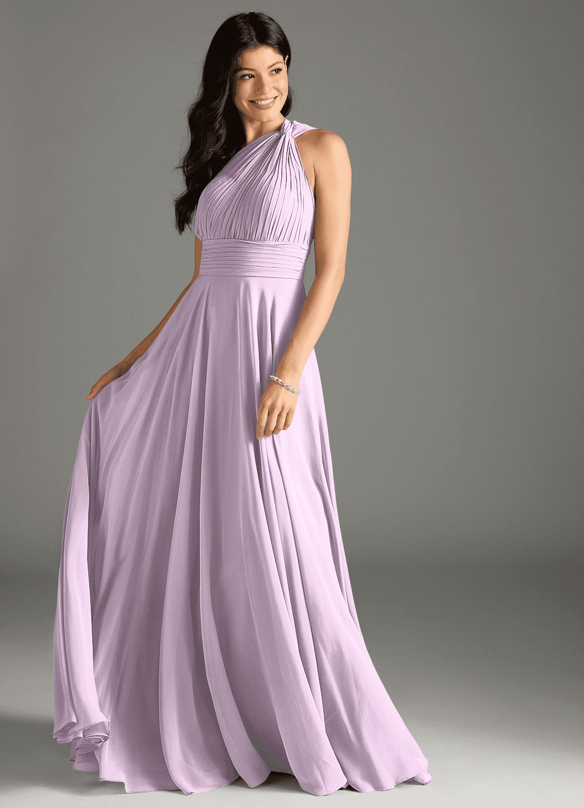 Charlize A-Line One-Shoulder Chiffon Bridesmaid Dress in Frosted Lilac