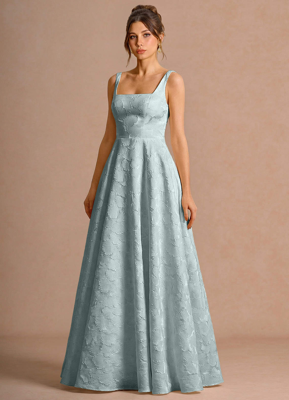 Effie A-Line Square-Neck Jacquard Evening Dress in French Blue