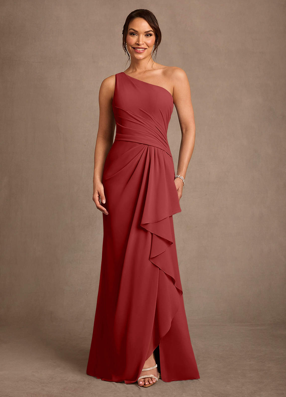 Floy Sheath One-Shoulder Chiffon Mother of the Bride Dress in Rust