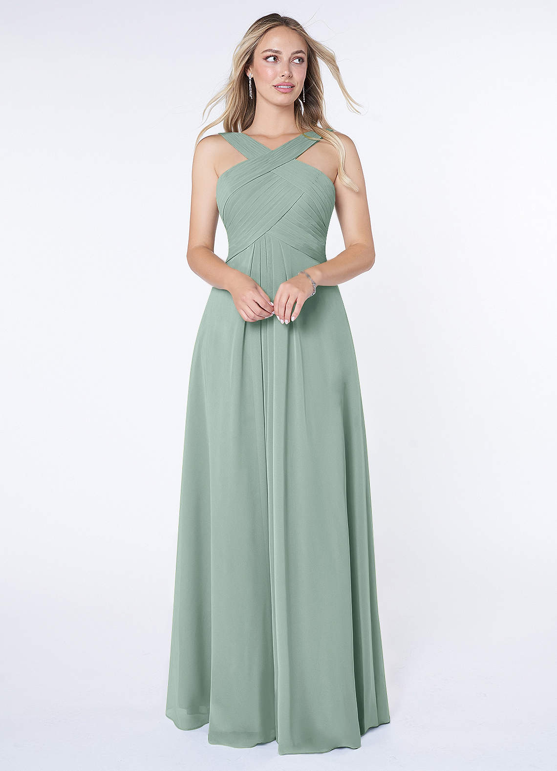 Kaleigh A-Line Halter Chiffon Bridesmaid Dress in Agave