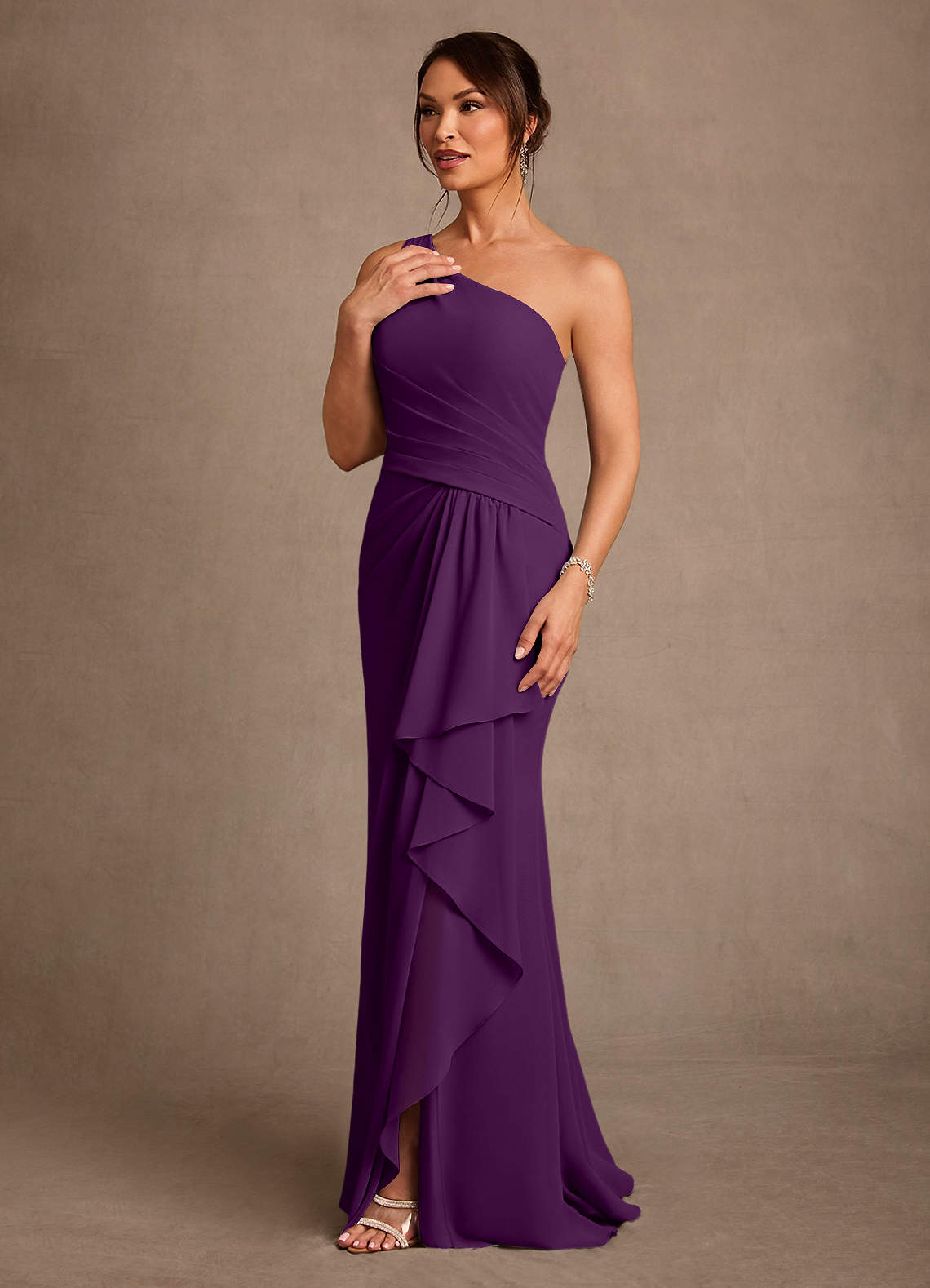 Floy Sheath One-Shoulder Chiffon Mother of the Bride Dress in Grape