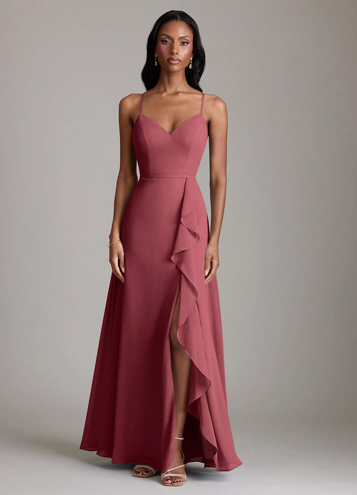 Naeem A-Line V-Neck Chiffon Bridesmaid Dress in Merlot