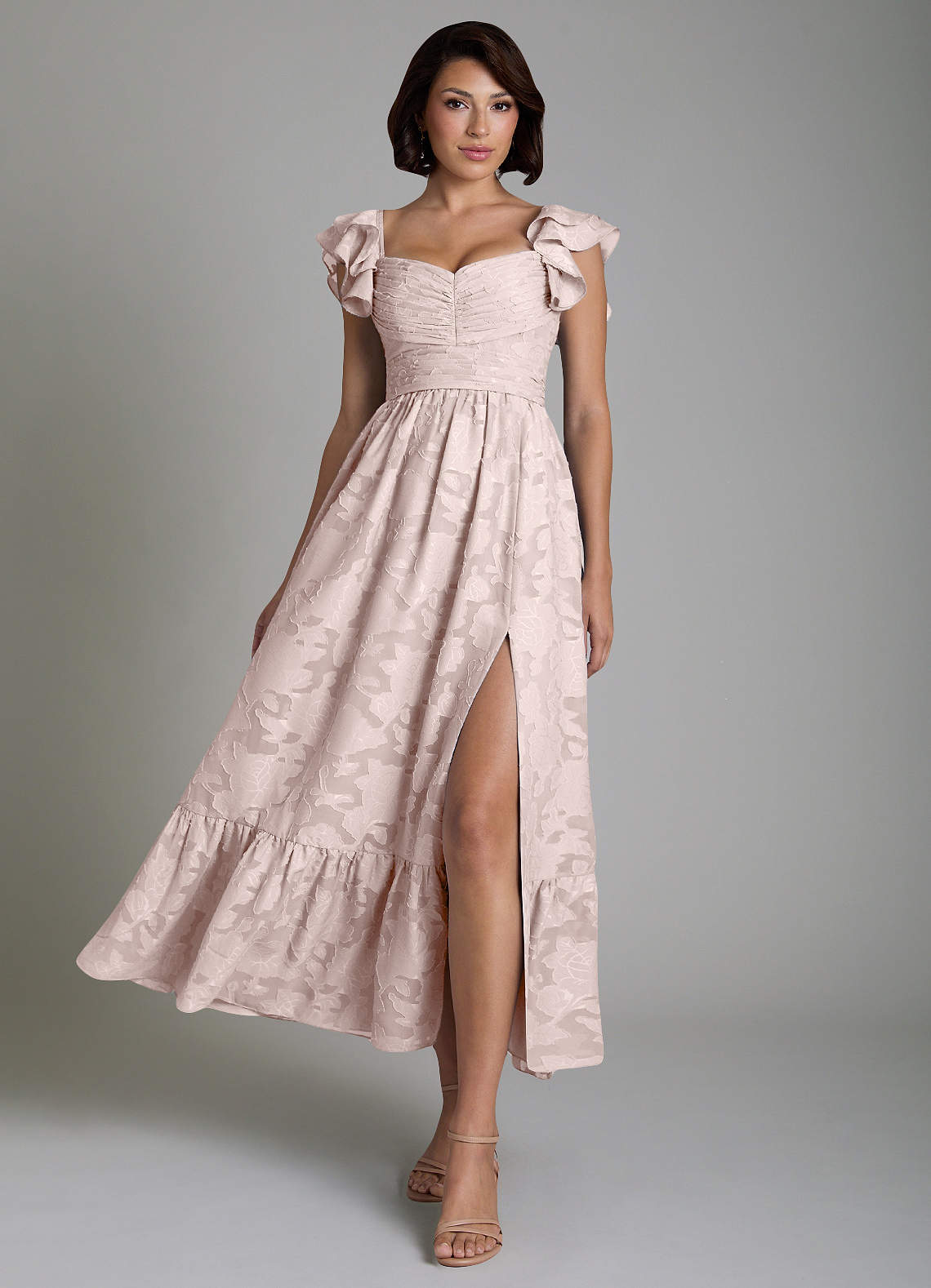Anaya A-Line V-Neck Floral Burnout Bridesmaid Dress in Blushing Pink