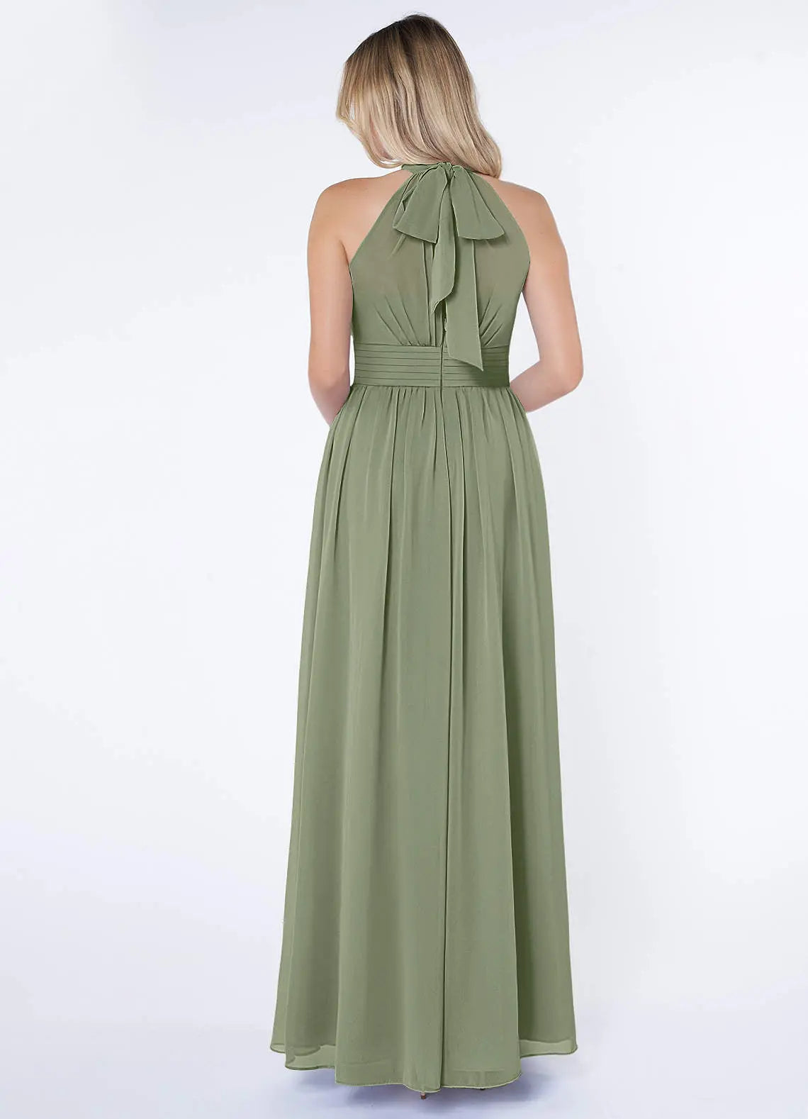 Iman A-Line Halter Chiffon Bridesmaid Dress in Basil