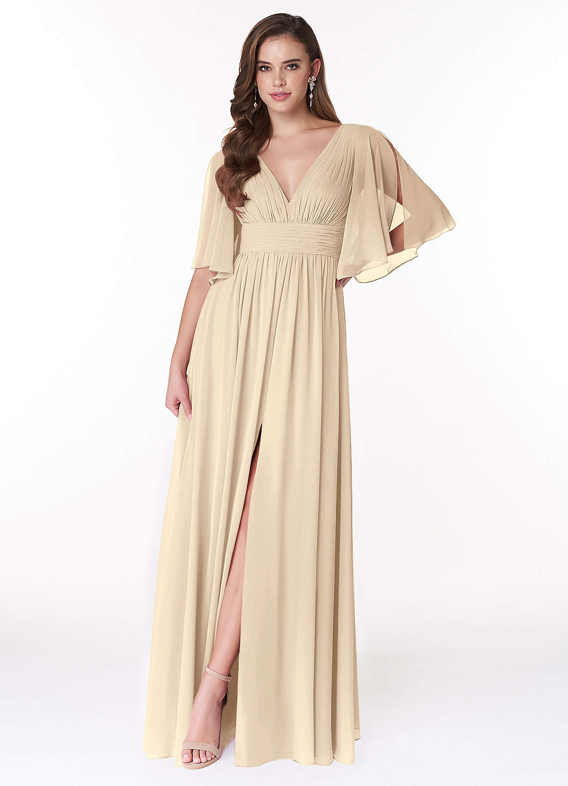 Temeka A-Line V-Neck Chiffon Bridesmaid Dress in Champagne