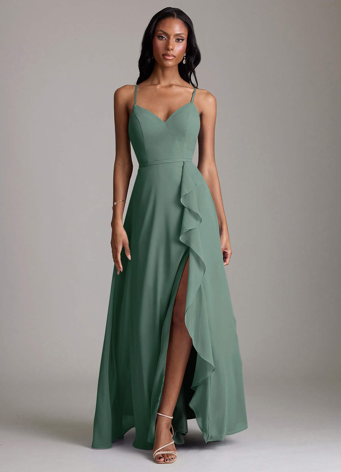 Naeem A-Line V-Neck Chiffon Bridesmaid Dress in Sea Moss