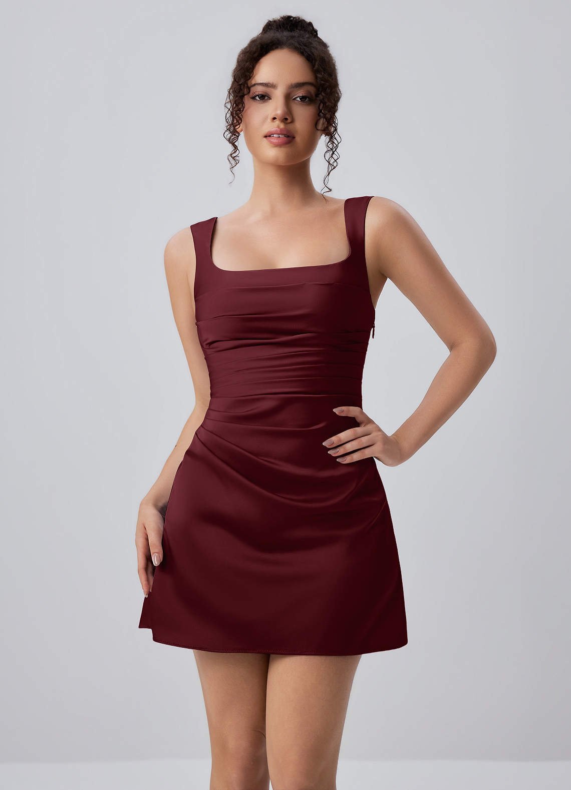 Isabeau Bodycon Mini Square-Neck Satin Prom Dress in Dusty Rose