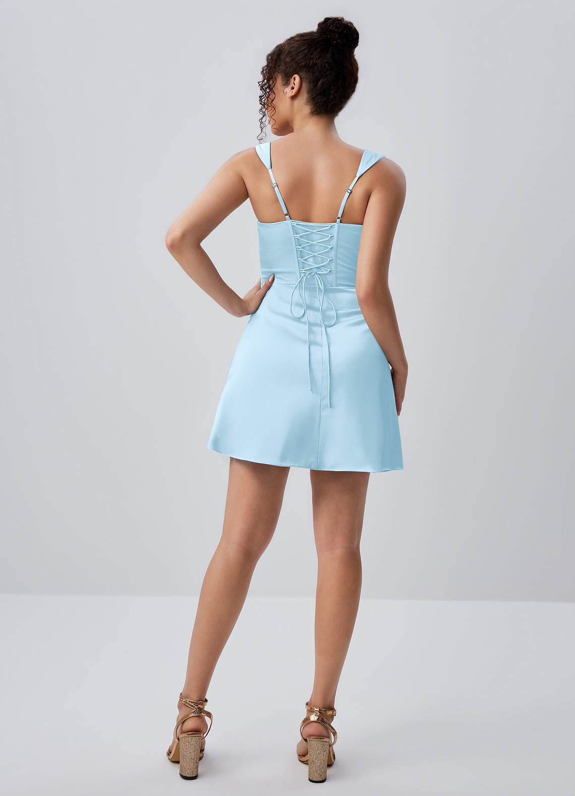 Isabeau Bodycon Mini Square-Neck Satin Prom Dress in Sky Blue