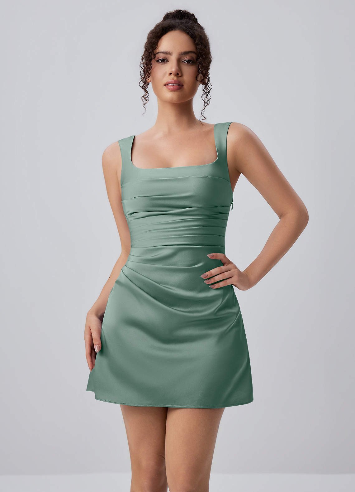 Isabeau Bodycon Mini Square-Neck Satin Prom Dress in Dusty Rose