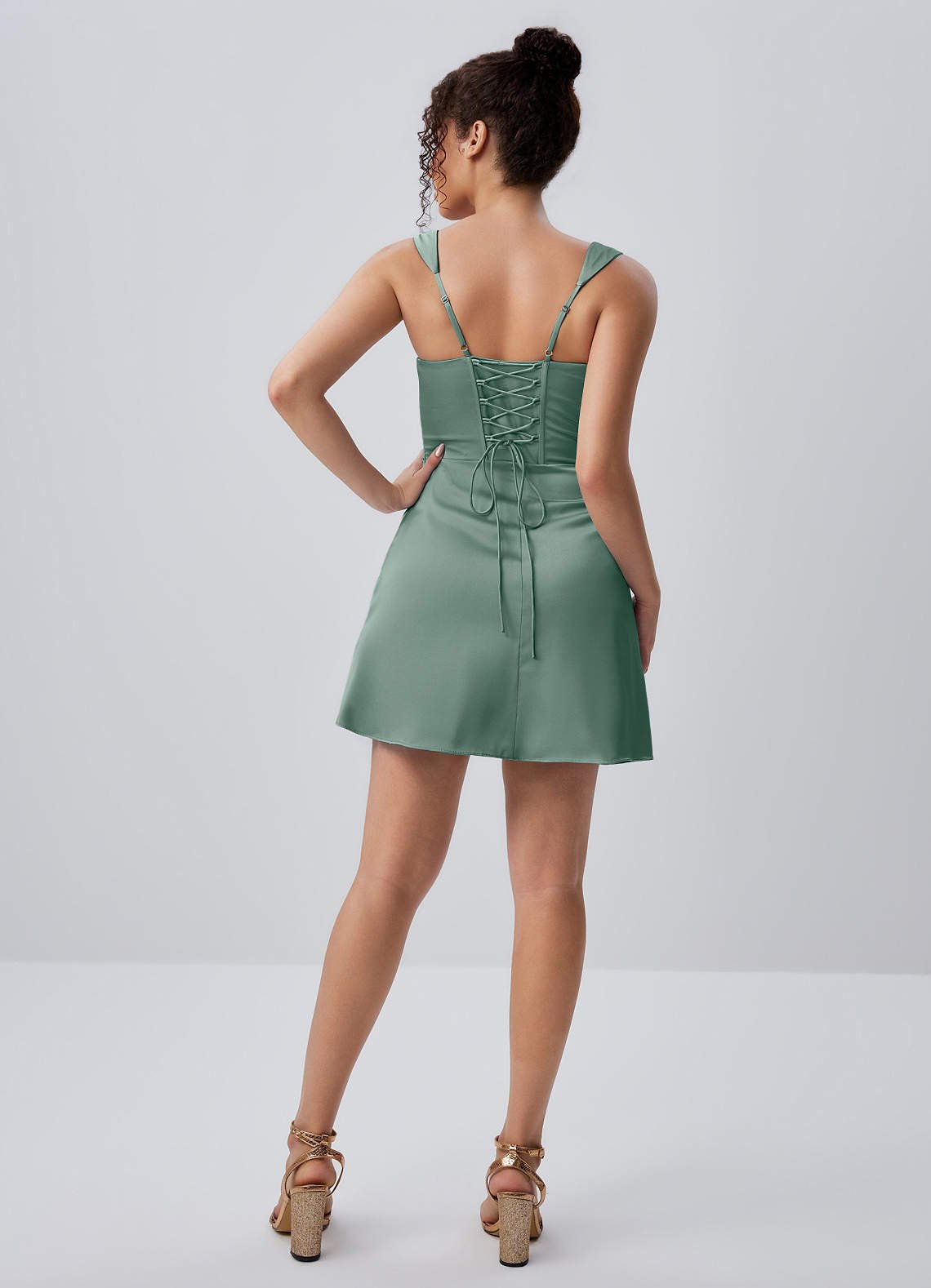 Isabeau Bodycon Mini Square-Neck Satin Prom Dress in Vintage Sage