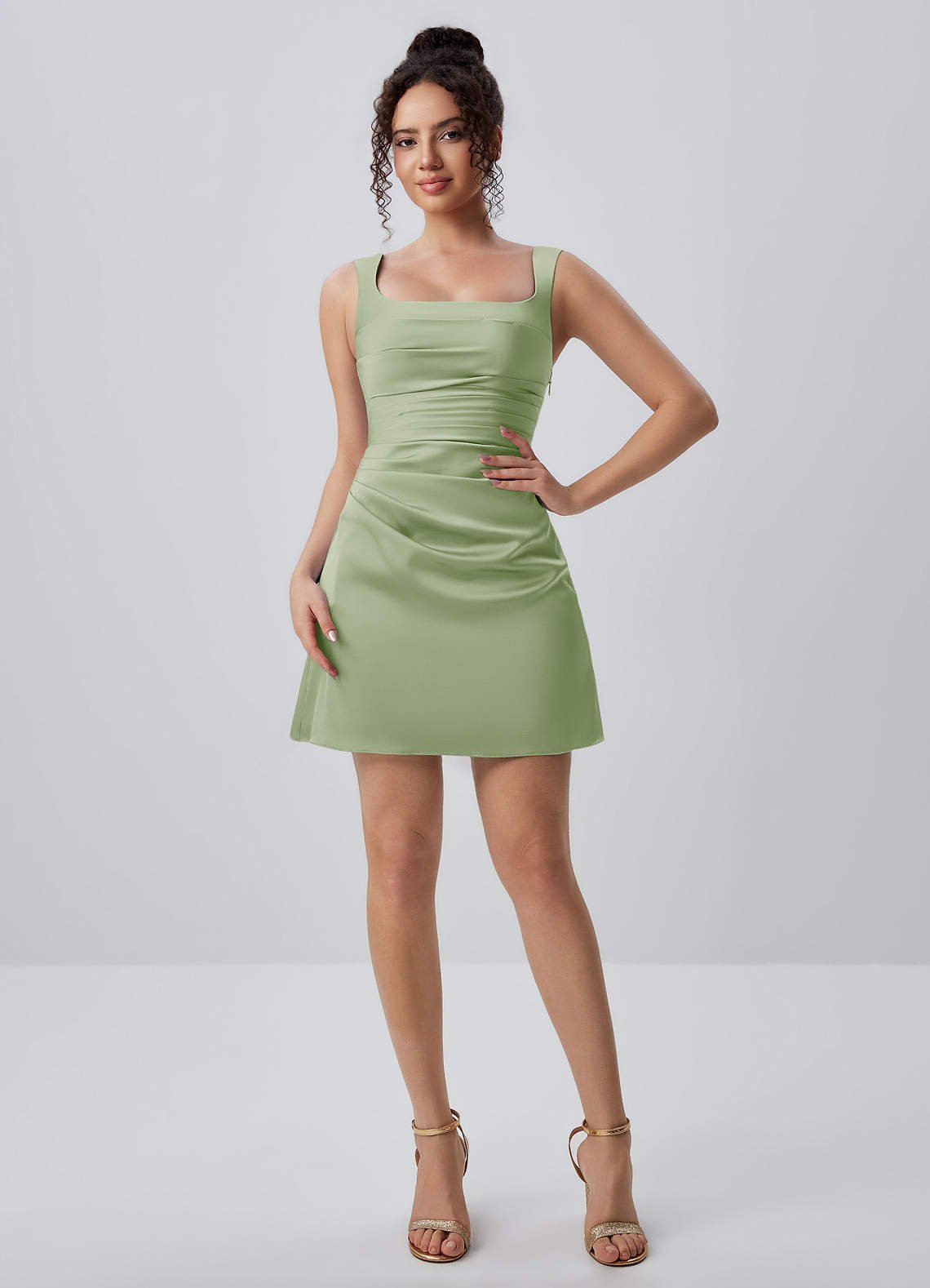 Isabeau Bodycon Mini Square-Neck Satin Prom Dress in Light Green