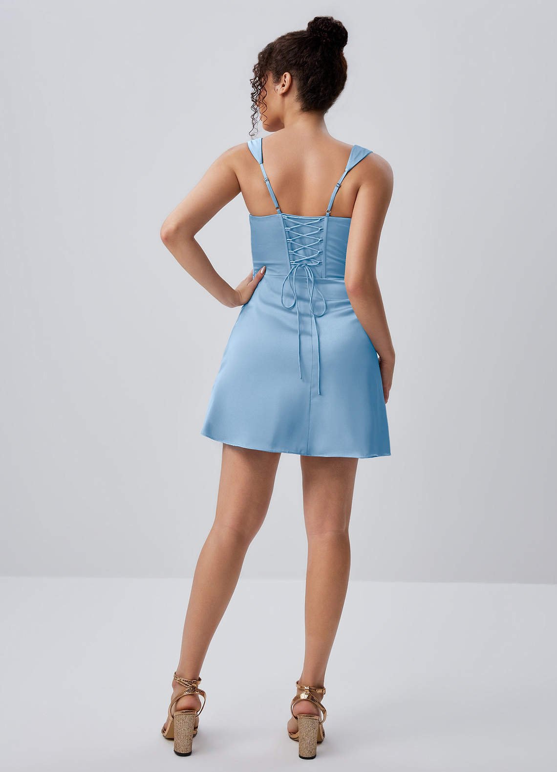 Isabeau Bodycon Mini Square-Neck Satin Prom Dress in Haze blue