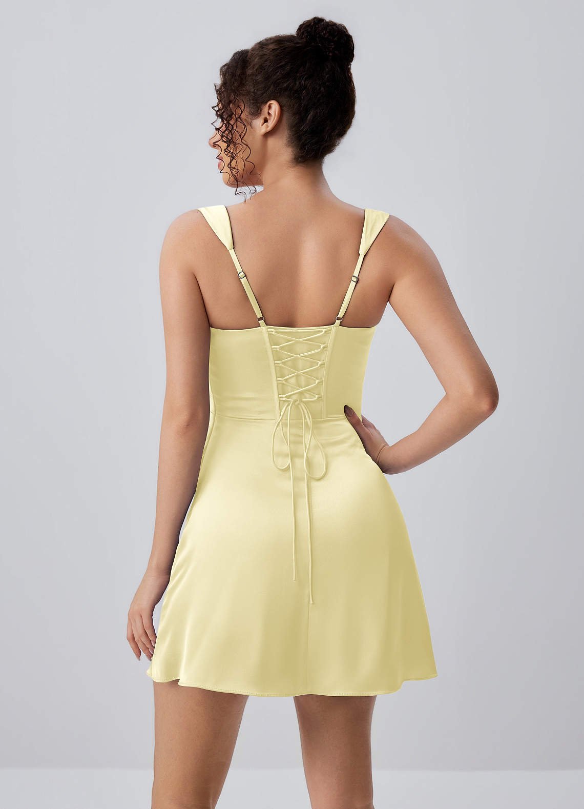 Isabeau Bodycon Mini Square-Neck Satin Prom Dress in Butter Yellow
