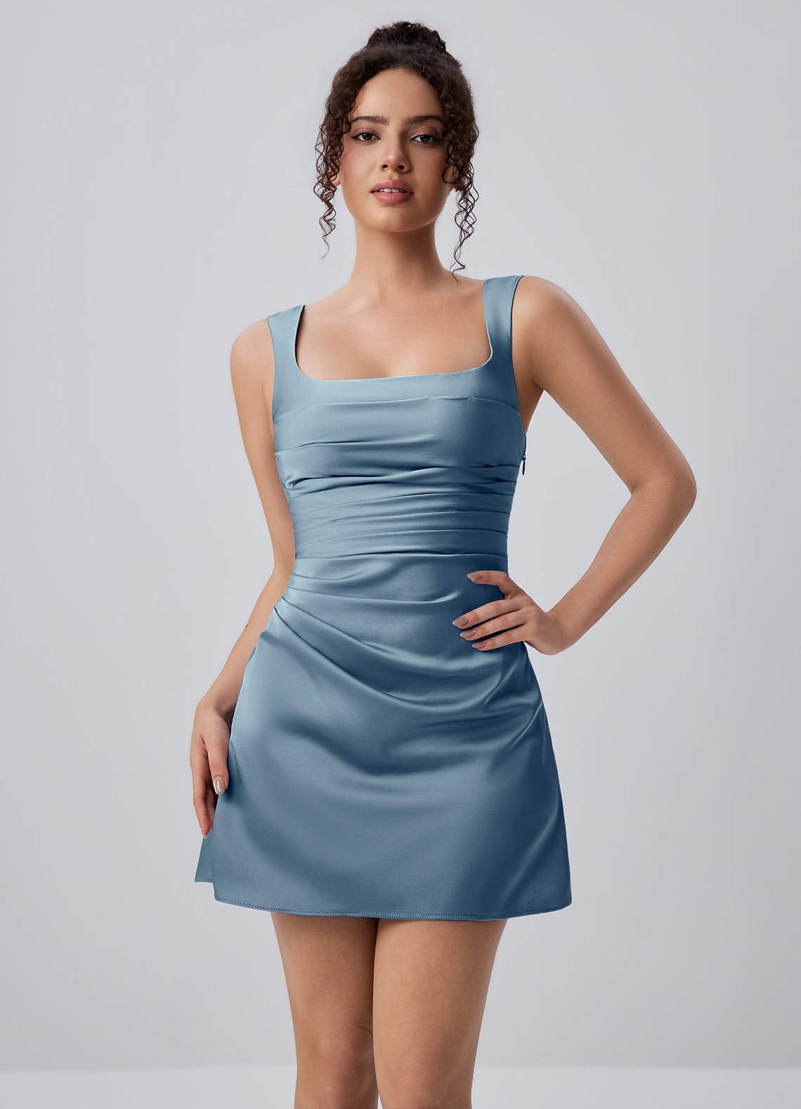 Isabeau Bodycon Mini Square-Neck Satin Prom Dress in Dusty Rose
