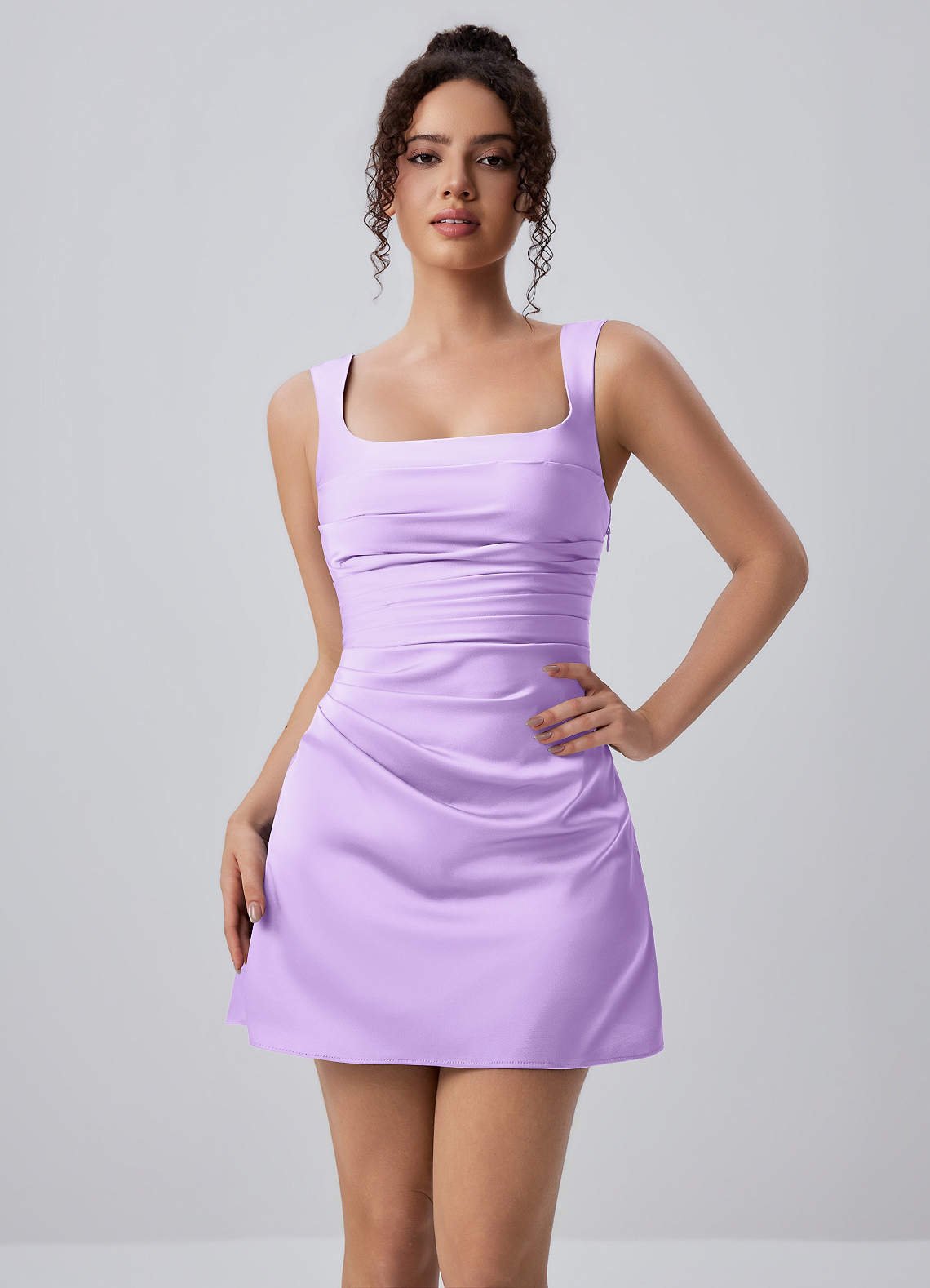 Isabeau Bodycon Mini Square-Neck Satin Prom Dress in Dusty Rose