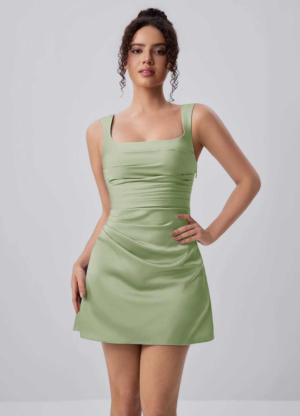 Isabeau Bodycon Mini Square-Neck Satin Prom Dress in Dusty Rose
