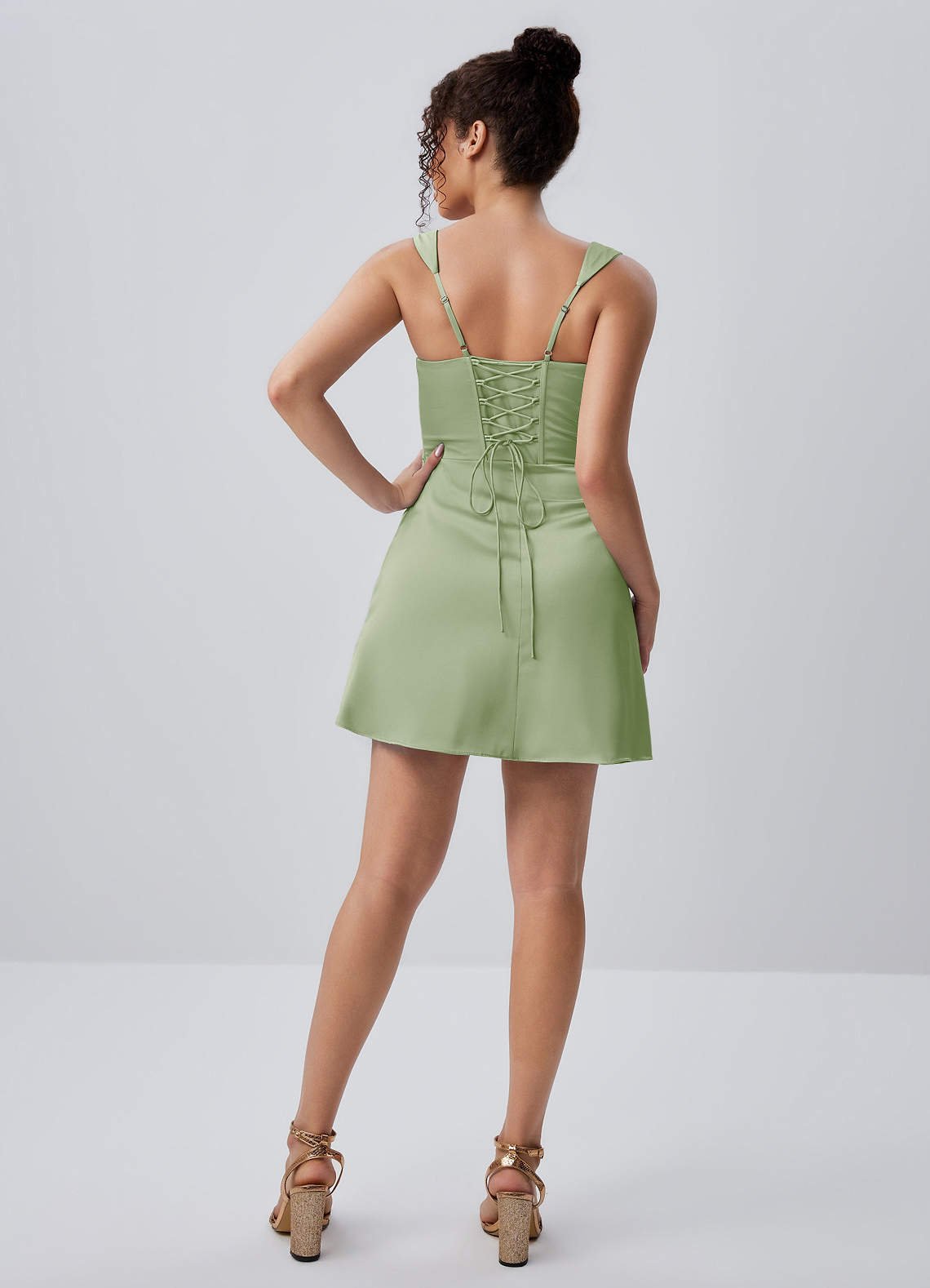 Isabeau Bodycon Mini Square-Neck Satin Prom Dress in Light Green