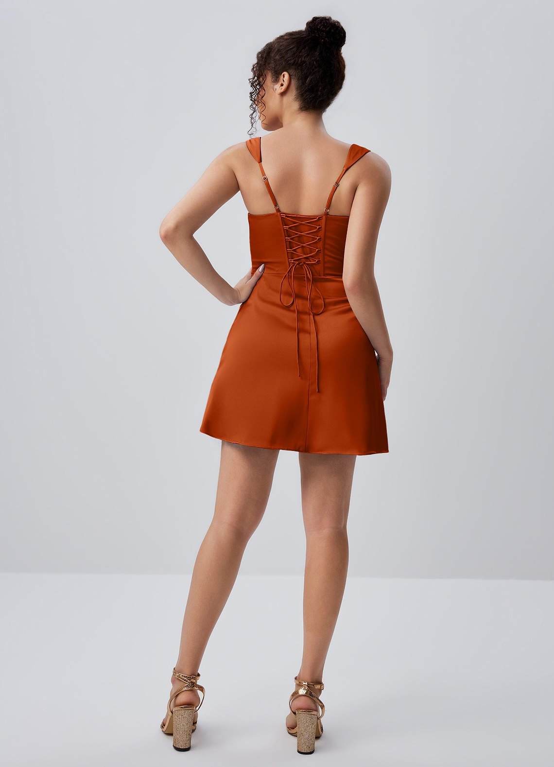 Isabeau Bodycon Mini Square-Neck Satin Prom Dress in Rust