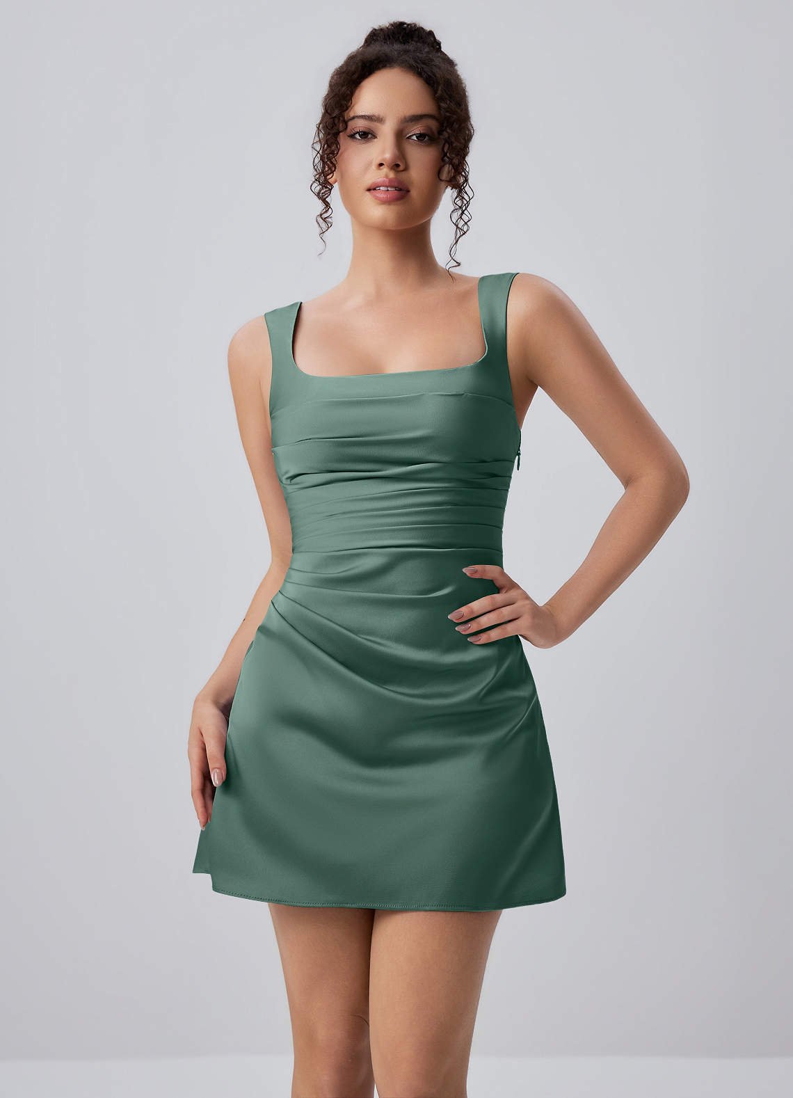 Isabeau Bodycon Mini Square-Neck Satin Prom Dress in Dusty Rose