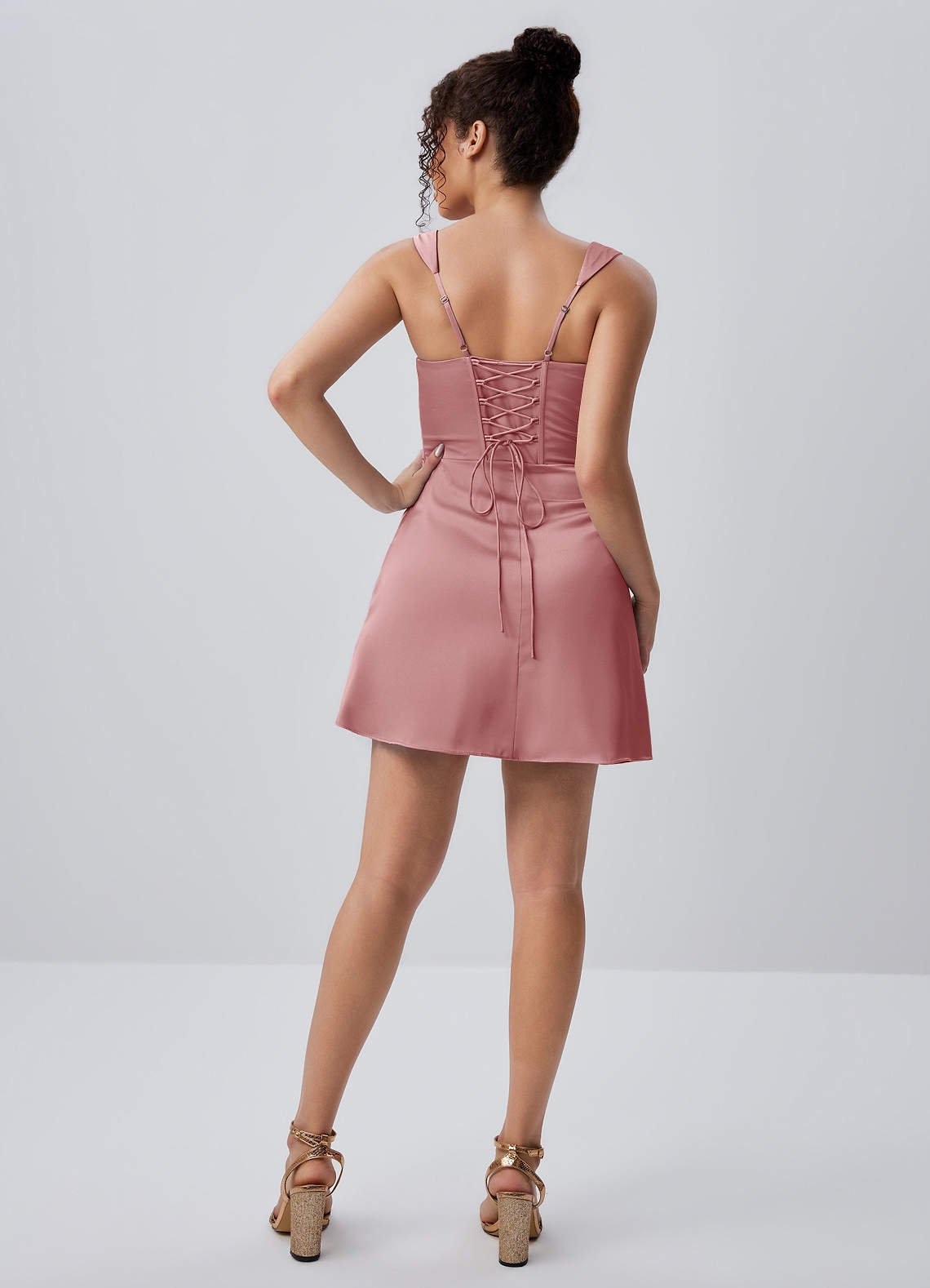 Isabeau Bodycon Mini Square-Neck Satin Prom Dress in Dusty Rose