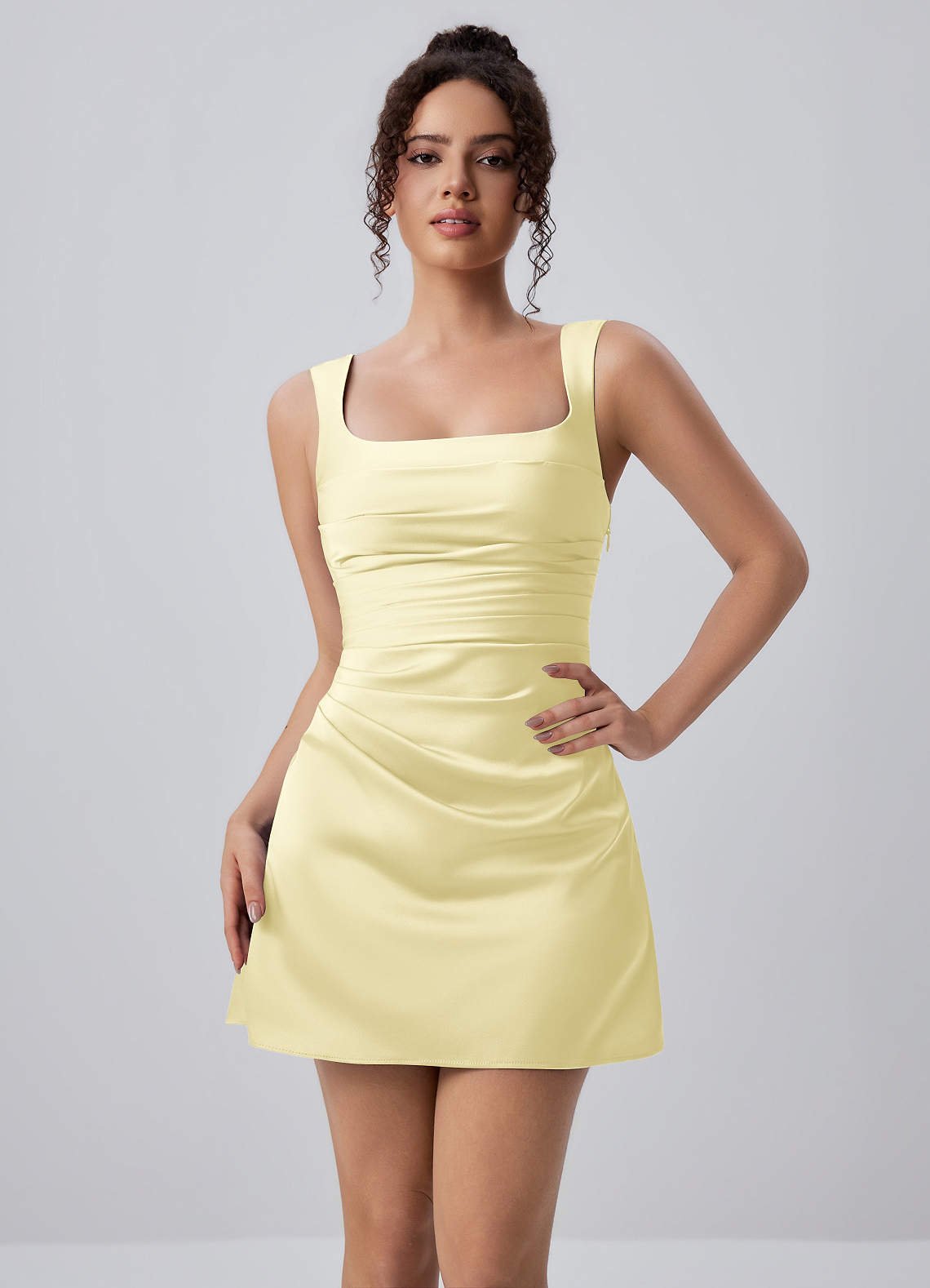 Isabeau Bodycon Mini Square-Neck Satin Prom Dress in Dusty Rose