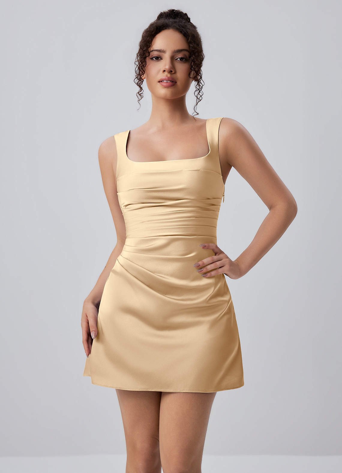 Isabeau Bodycon Mini Square-Neck Satin Prom Dress in Dusty Rose