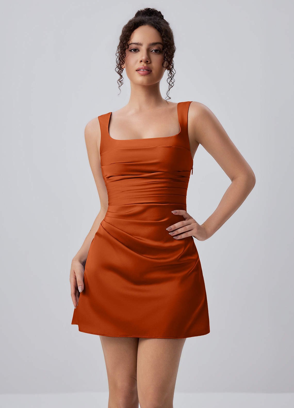 Isabeau Bodycon Mini Square-Neck Satin Prom Dress in Dusty Rose