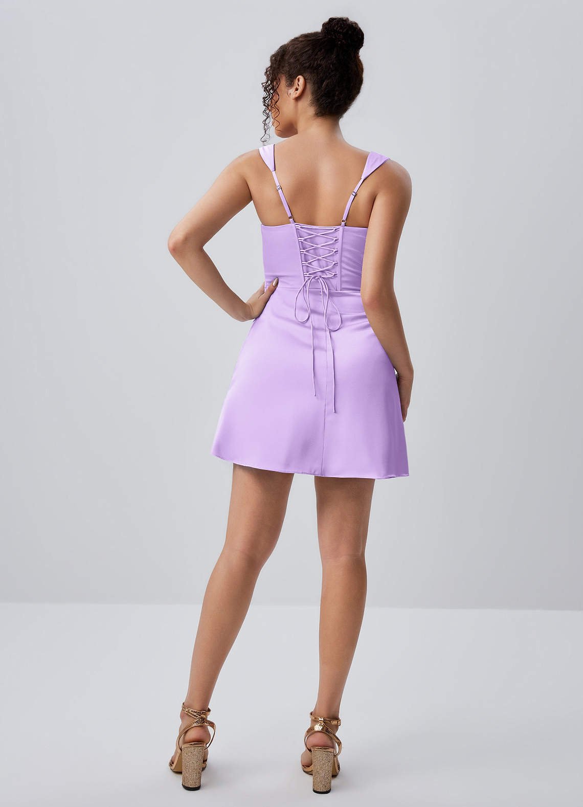 Isabeau Bodycon Mini Square-Neck Satin Prom Dress in Lilac