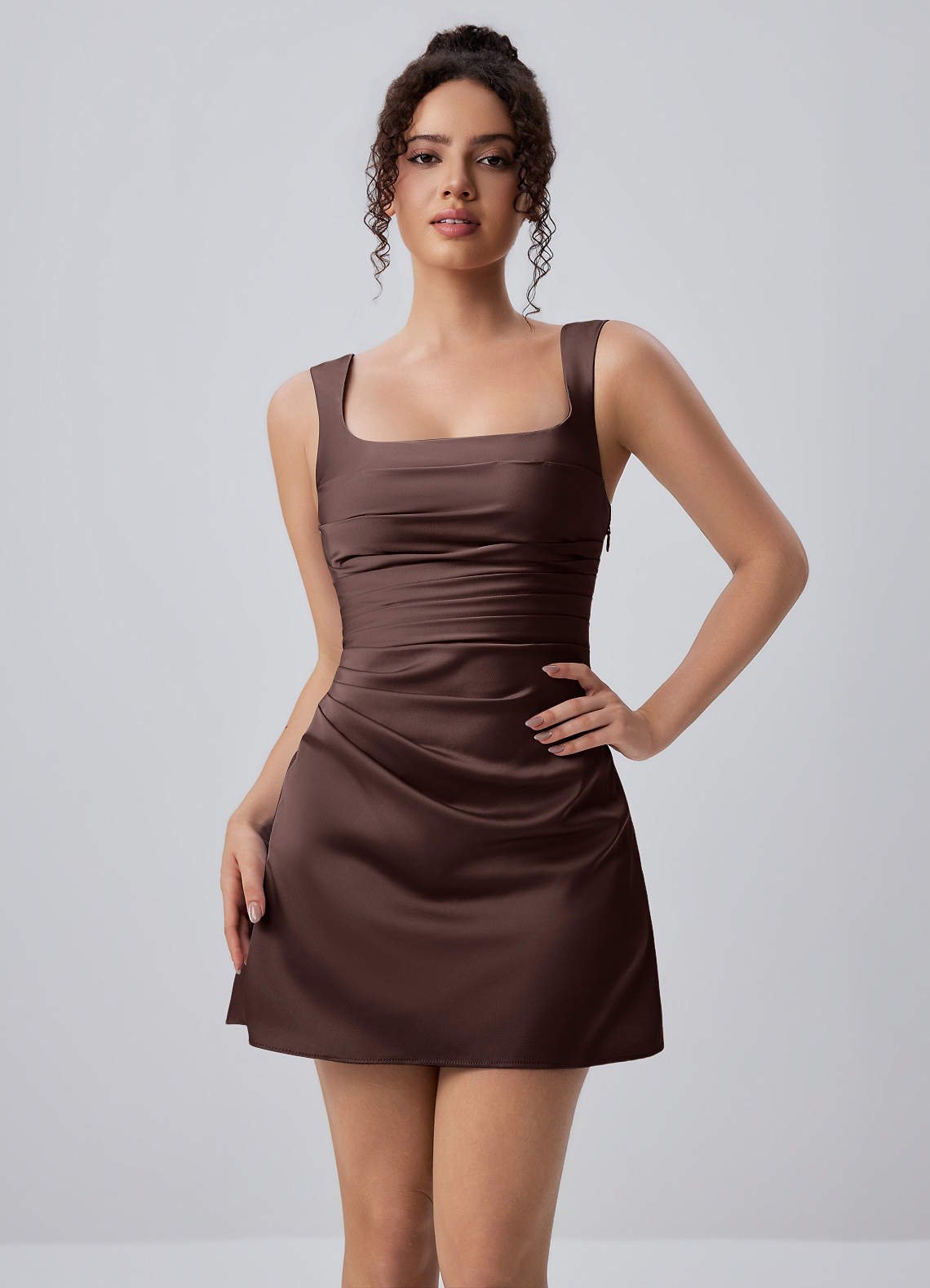 Isabeau Bodycon Mini Square-Neck Satin Prom Dress in Dusty Rose