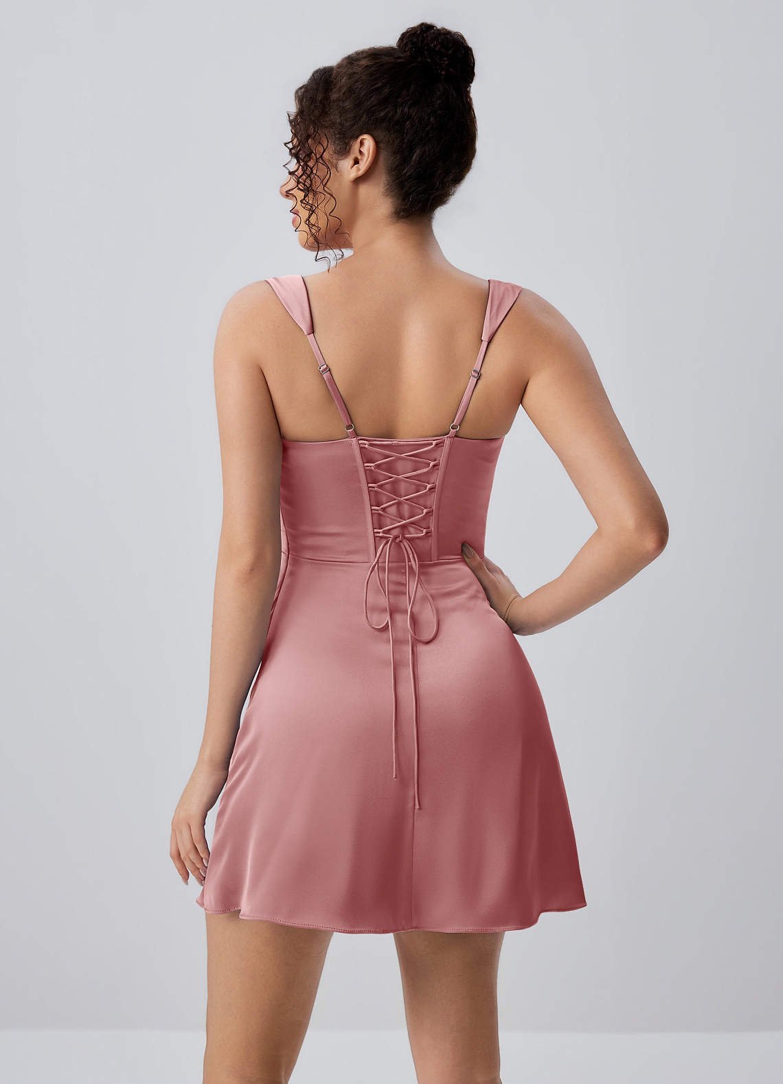 Isabeau Bodycon Mini Square-Neck Satin Prom Dress in Dusty Rose
