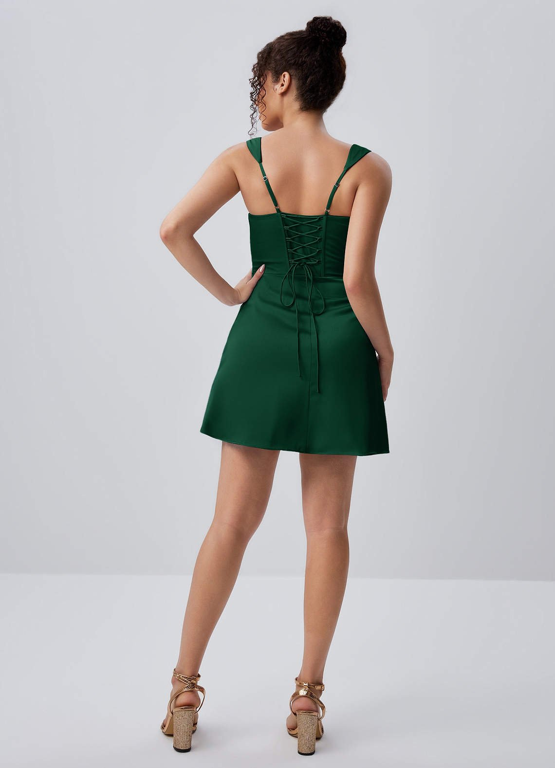 Isabeau Bodycon Mini Square-Neck Satin Prom Dress in Hunter Green