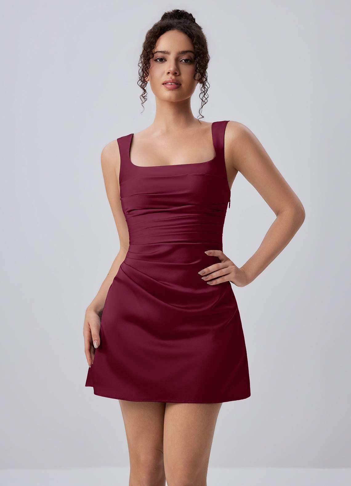 Isabeau Bodycon Mini Square-Neck Satin Prom Dress in Dusty Rose