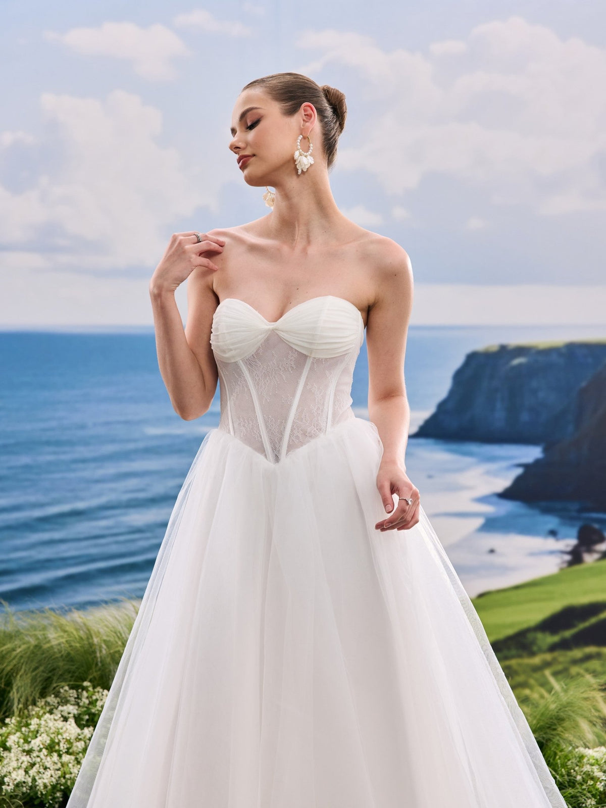 Davelle white wedding dress, detail and alternate angle