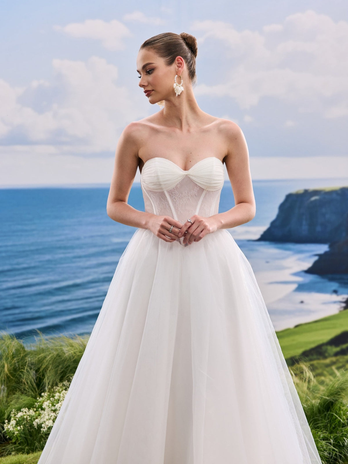 Davelle white wedding dress, detail and alternate angle