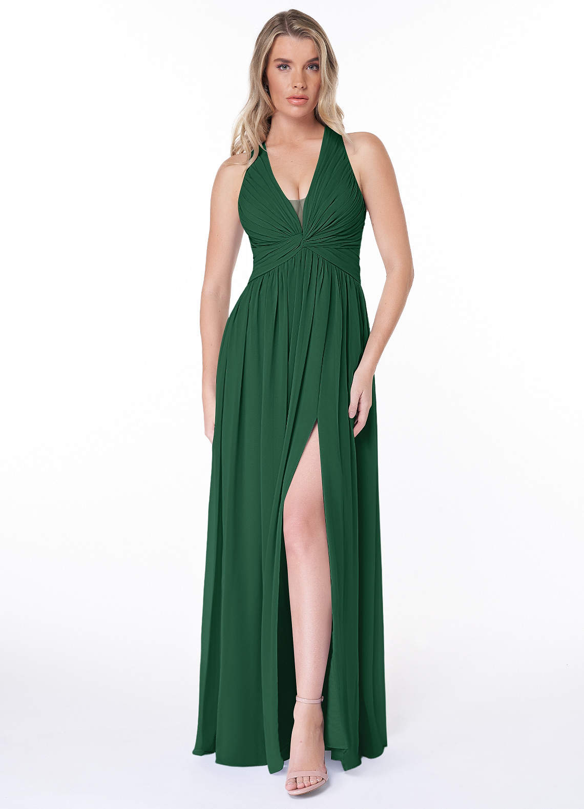 Jaclyn A-Line Halter Chiffon Bridesmaid Dress in Dark Green