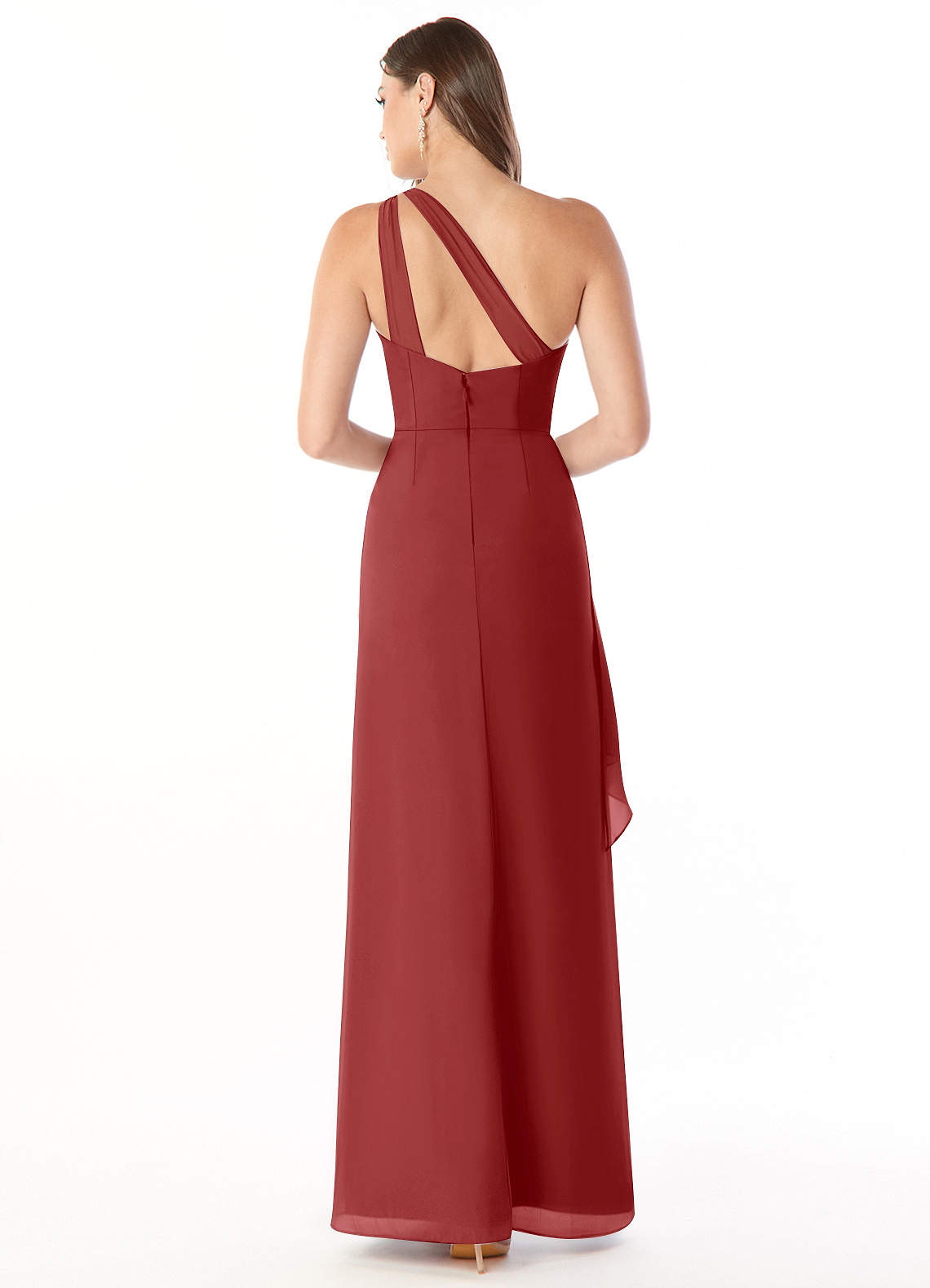 Maive Sheath One-Shoulder Chiffon Bridesmaid Dress in Rust