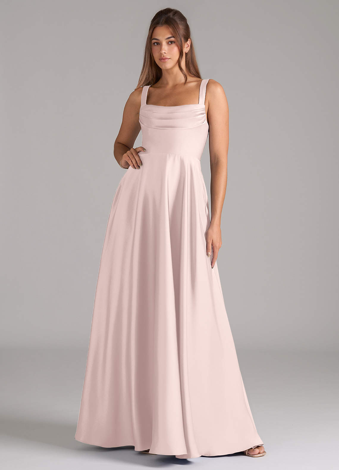 Shaude A-Line Square-Neck Stretch Satin Bridesmaid Dress in Blushing Pink