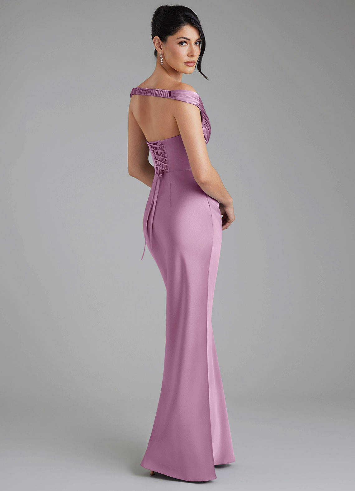 Stella Sheath V-Neck Stretch Satin Bridesmaid Dress in Wisteria