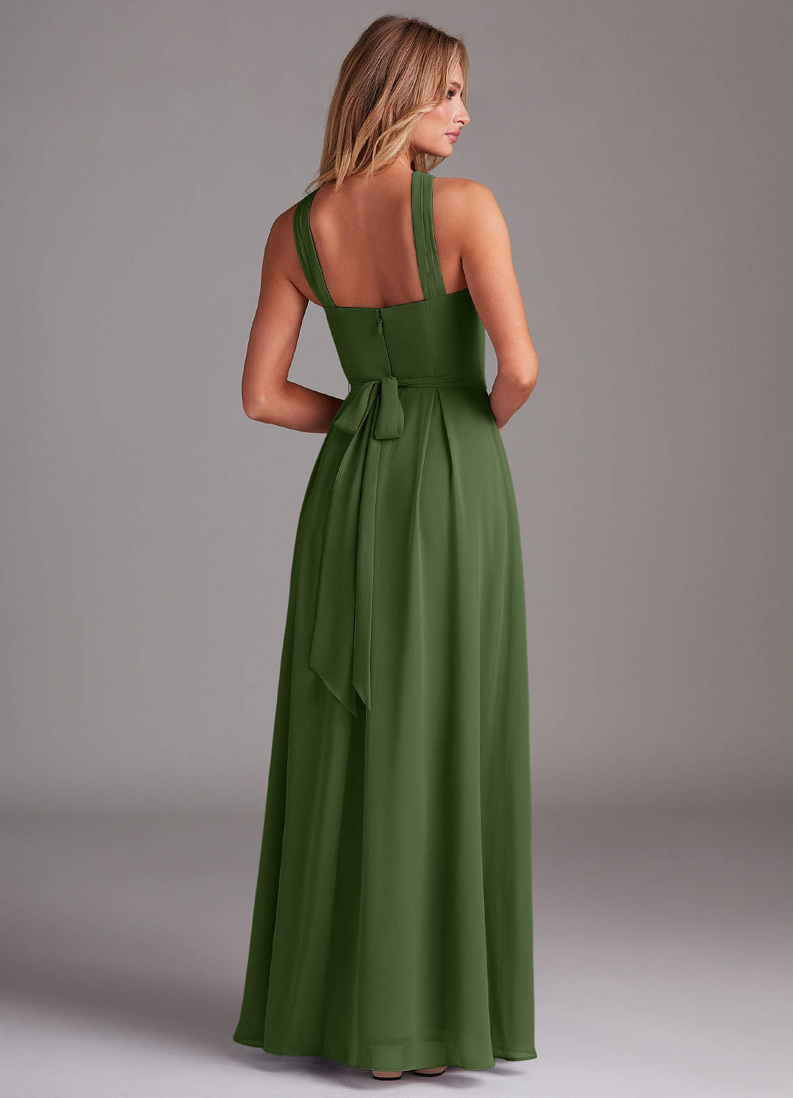 Dixie A-Line Halter Chiffon Bridesmaid Dress in Olive